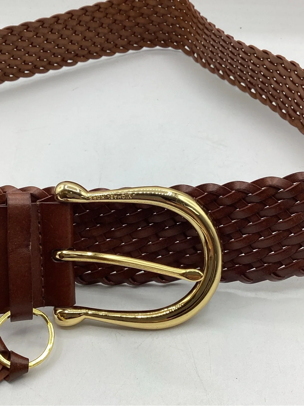 Michael Kors Women's Braided Leather Belt in Brown with Gold Buckle Size Large